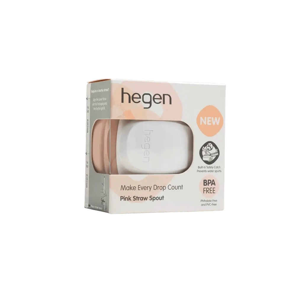 HEGEN PCTO Straw Spout toddler cup in peach/white box; window shows cup, new BPA-free packaging.