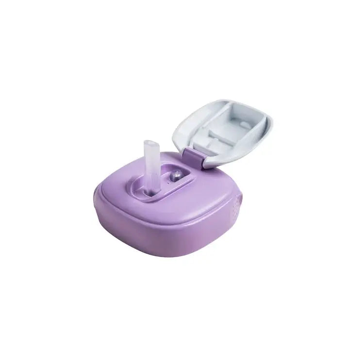 Hegen PCTO Straw Spout in lavender with white flip lid, a toddler transition bottle accessory ready for use.