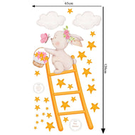 Hello Beautiful Designs Bunny Climbing On Ladder Collecting Stars With Pink Butterfly Reusable Nursery Wall Stickers