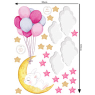 Hello Beautiful Designs Cute Sleeping White Bunny Asleep On Moon Reusable Nursery Wall Stickers