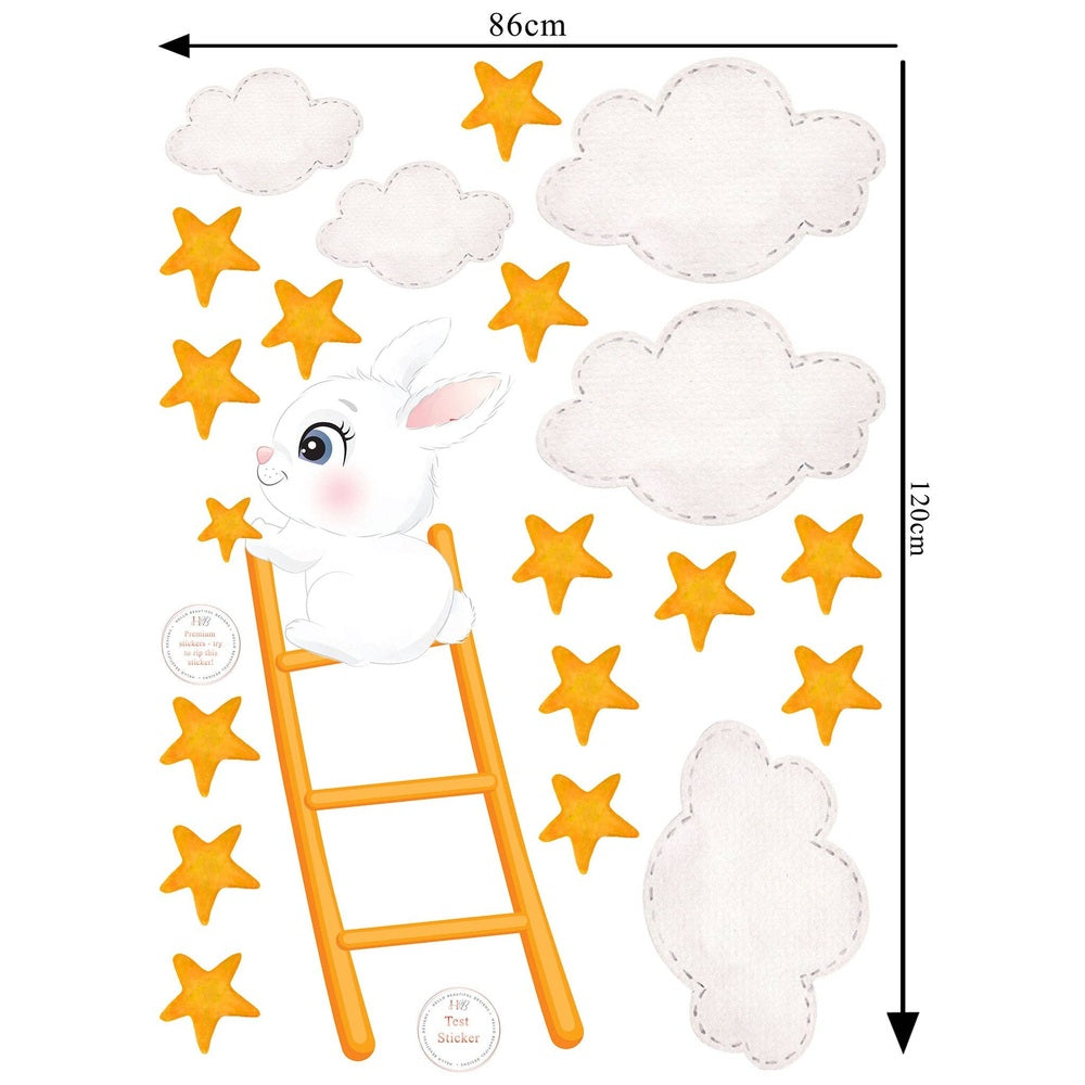 Hello Beautiful Designs Extra Large Bunny On Ladder And Stars Kid's Bedroom Reusable Nursery Wall Stickers