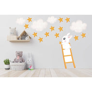 Hello Beautiful Designs Extra Large Bunny On Ladder And Stars Kid's Bedroom Reusable Nursery Wall Stickers