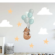 Hello Beautiful Designs Fox And Blue Balloons With Clouds Nursery Wall Stickers