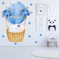 Hello Beautiful Designs Sleeping Elephant On Beautiful Blue Balloon With Individual Stars Reusable Nursery Wall Stickers