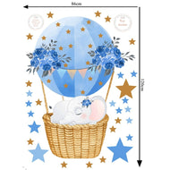 Hello Beautiful Designs Sleeping Elephant On Beautiful Blue Balloon With Individual Stars Reusable Nursery Wall Stickers