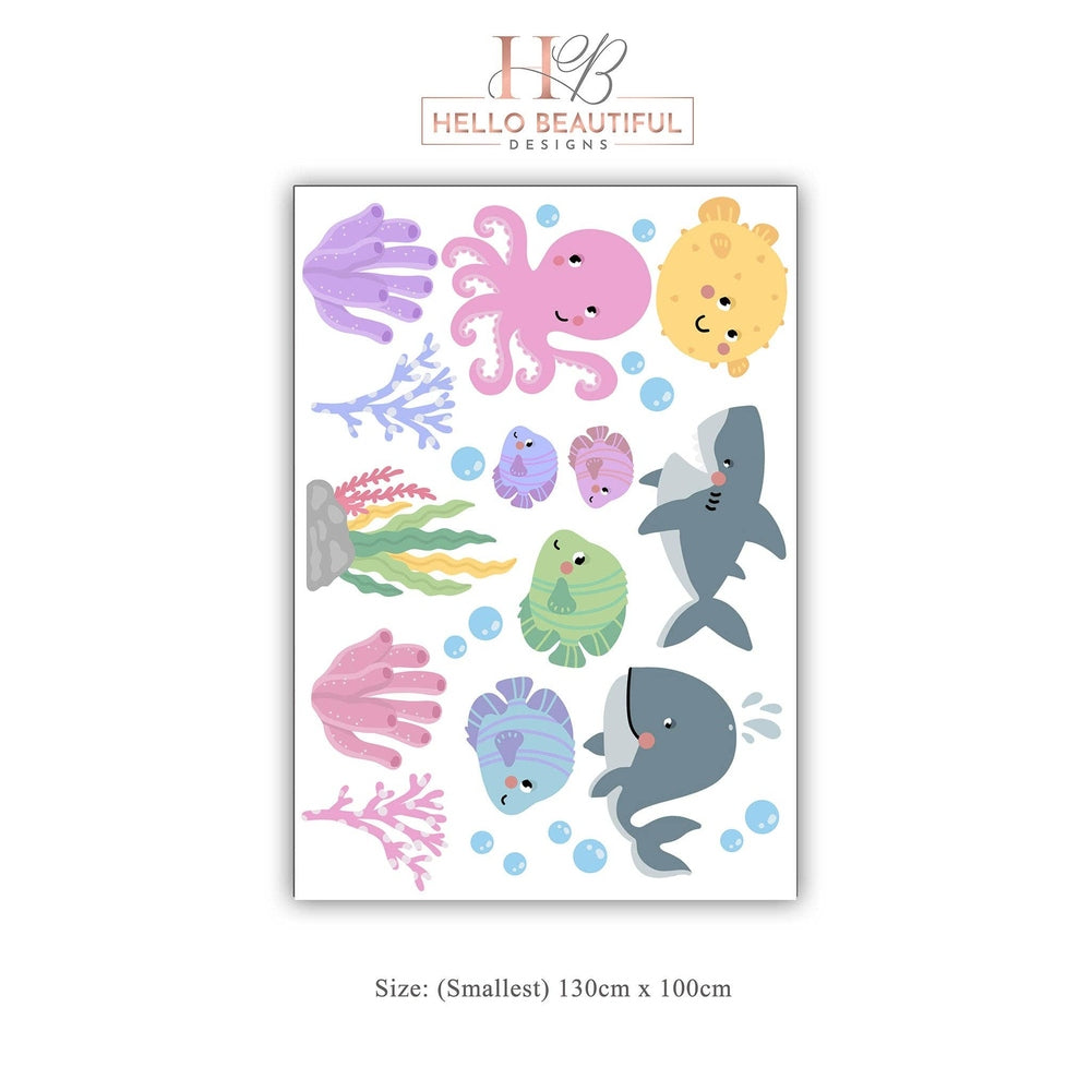 Hello Beautiful Ocean Creatures Nursery Wall Stickers Under The Sea Reusable Nursery Wall Stickers