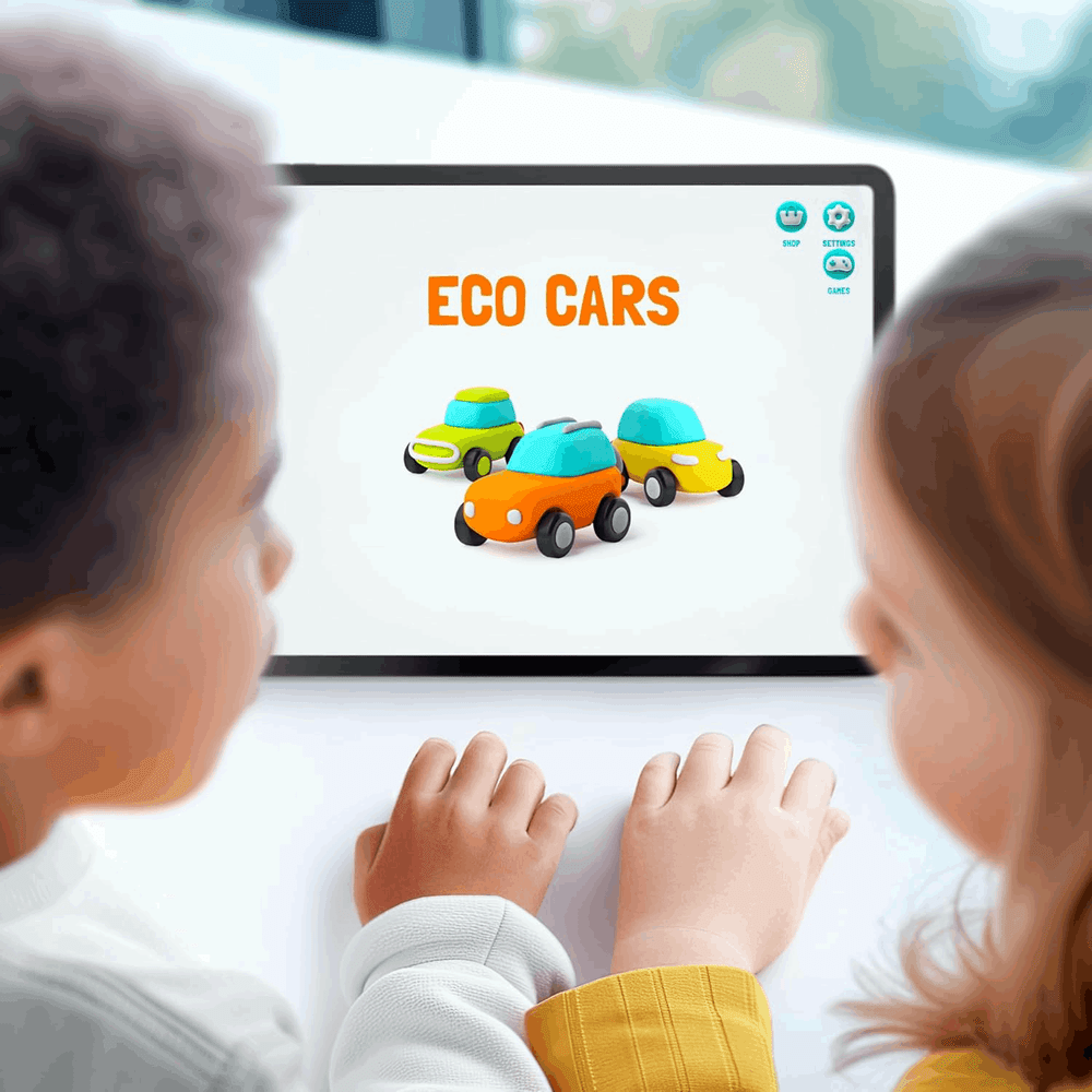 Hey Clay Eco Cars play dough set with 3 colorful orange, teal and yellow toy cars