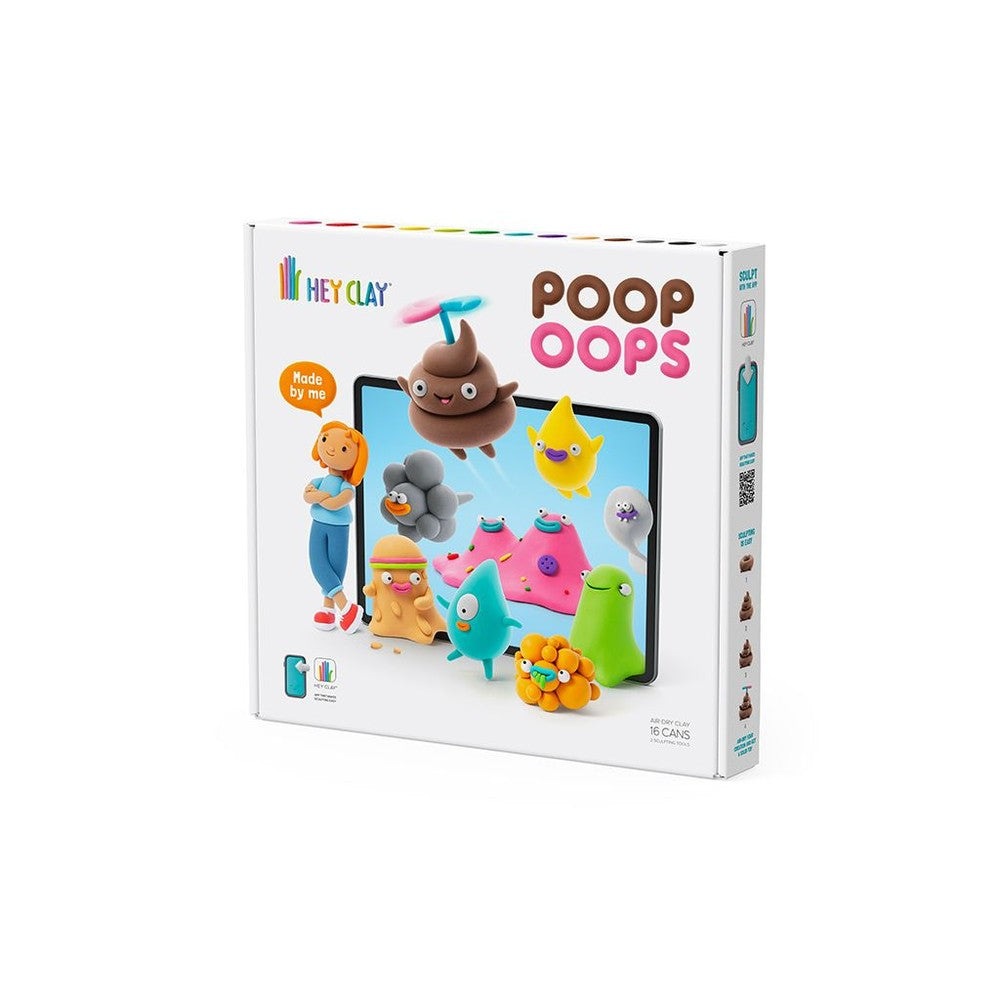 Hey Clay Poop Oops clay set by HEY CLAY with colorful clay characters and tablet display, 16 cans