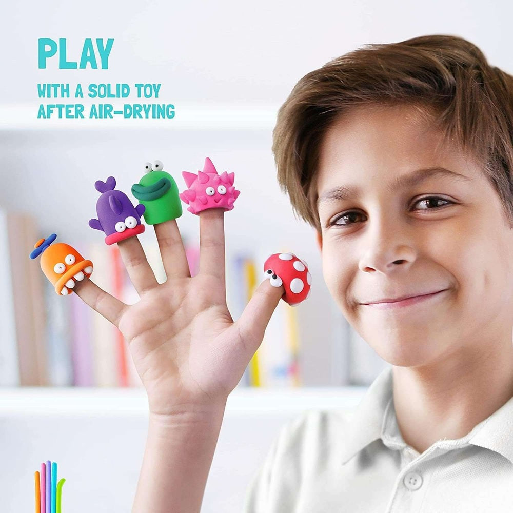 Hey Clay Poop Oops play clay set featuring five colorful finger puppets for air-drying