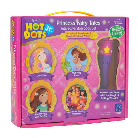 Hot Dots Jr Princess Fairy Tales interactive learning set in pink box with wand and four storybooks HOT DOTS JR