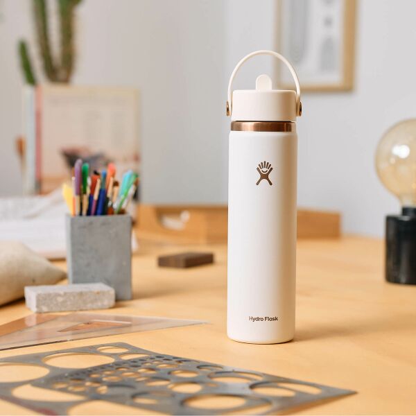Hydro Flask 24 oz Wide Mouth Bottle With Flex Straw Cap – Chalk White Arc detail or lifestyle view