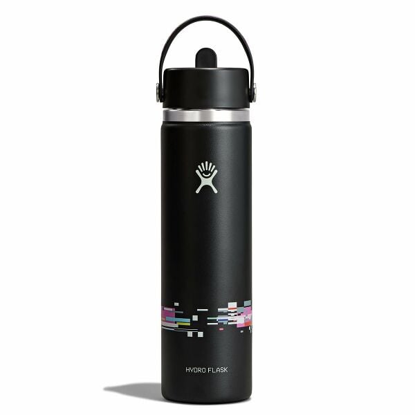Hydro Flask 24 oz Wide Mouth Bottle With Flex Straw Cap – Glitch Black front view