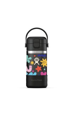 Hydro Flask Kids 12 oz Wide Mouth Bottle With Covered Straw Cap And Boot