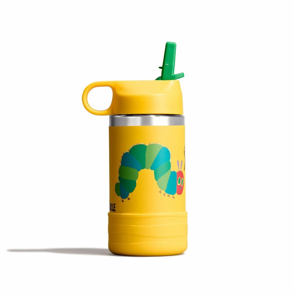 Hydro Flask Kids 12 oz Wide Mouth Bottle With Straw Cap And Boot – Yellow Caterpillar view 3