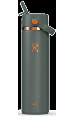 Hydro Flask Kids 18 oz Wide Mouth Bottle With Covered Straw Cap And Boot – Daydream White front view