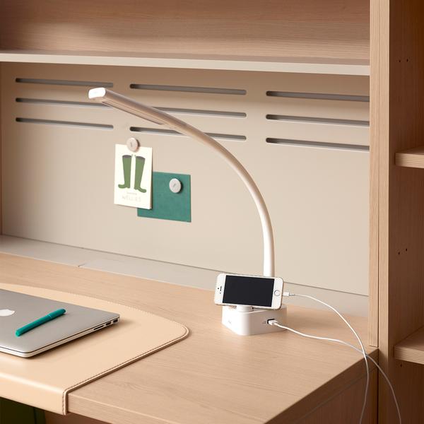 Iloom 1500 Lux Limber LED desk lamp with flexible neck and built-in phone charging dock