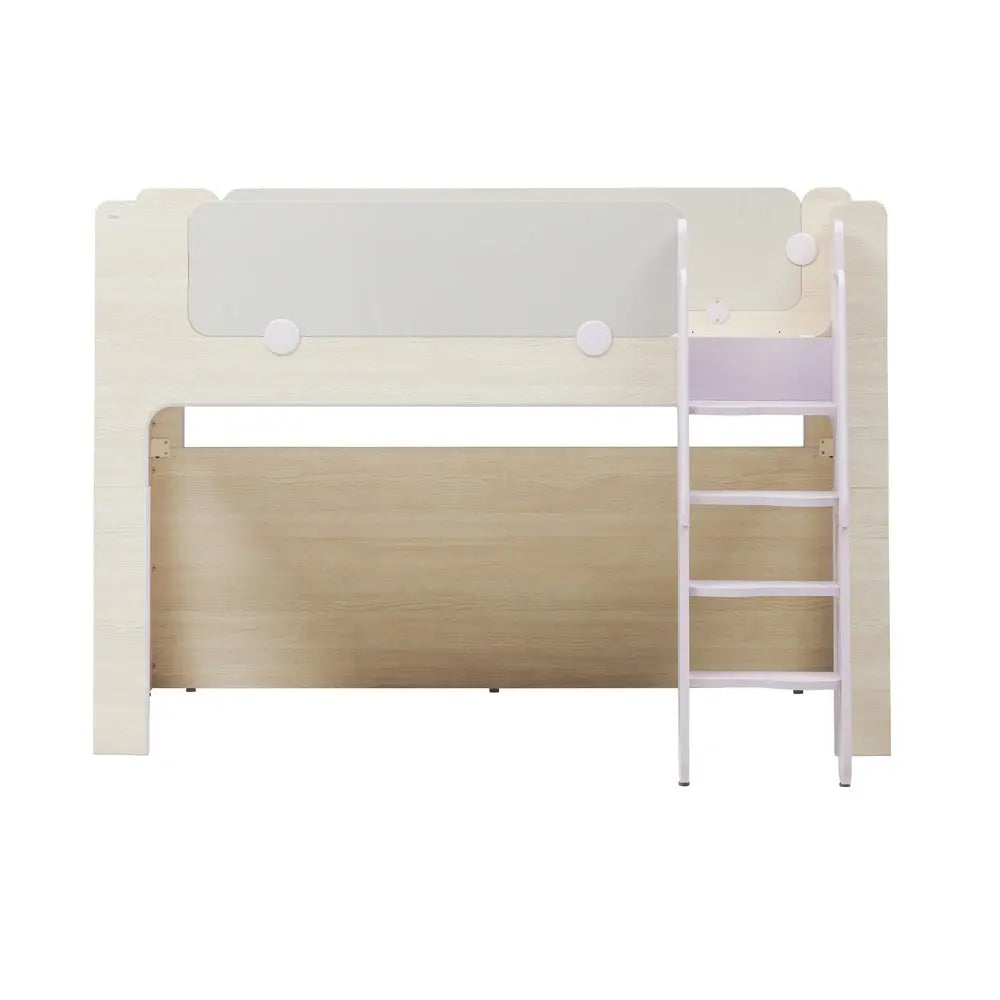 Iloom Cabin Bunk Bed Ladder Type, light wood with white accents, where a built-in ladder provides easy access.