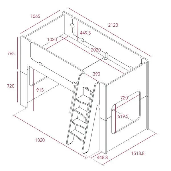 Iloom Cabin Bunk Bed ladder type where a child climbs the ladder to the top bunk with guard rails.