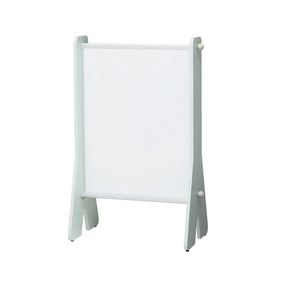 Iloom Cabin White Board easel in white wood with a sturdy A-frame and writable surface for toddlers.