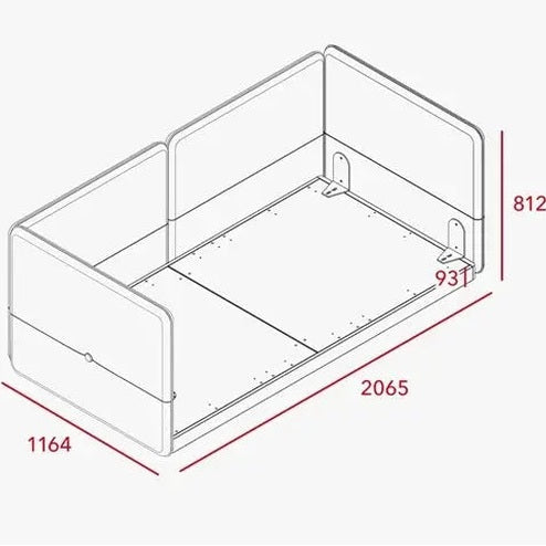ILOOM Cusino Low Bed 1100W Daybed with side rails; toddler-safe guard panels on a 2065mm L bed.