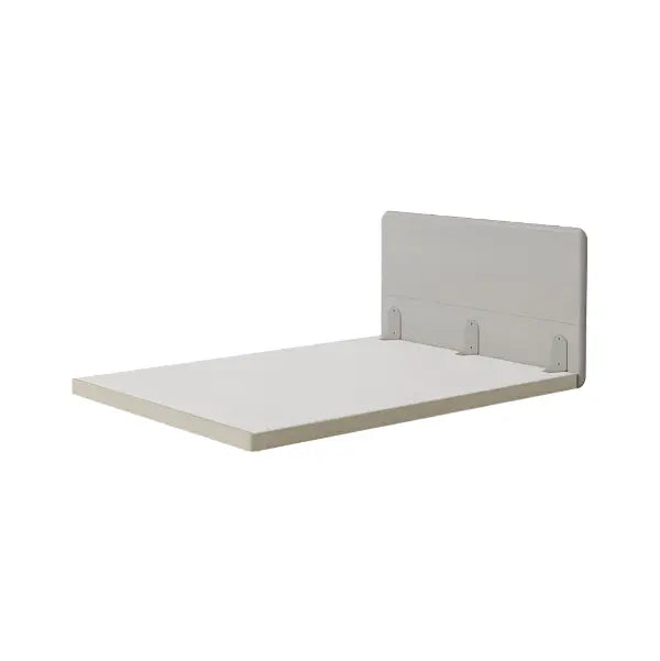 Iloom Cusino Low Floor Bed K Size in white, showcasing a low-profile platform with a rectangular headboard.