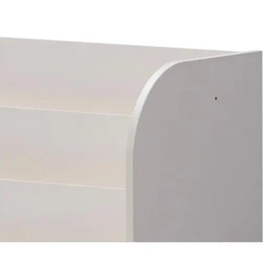 Iloom Eddi Kids Bookshelf in white with rounded top edge and three shelves for a cozy reading nook.
