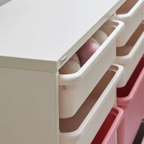Iloom Eddi Kids PL Box 400W storage unit with white frame and pink-beige pull-out bins in stacked drawers