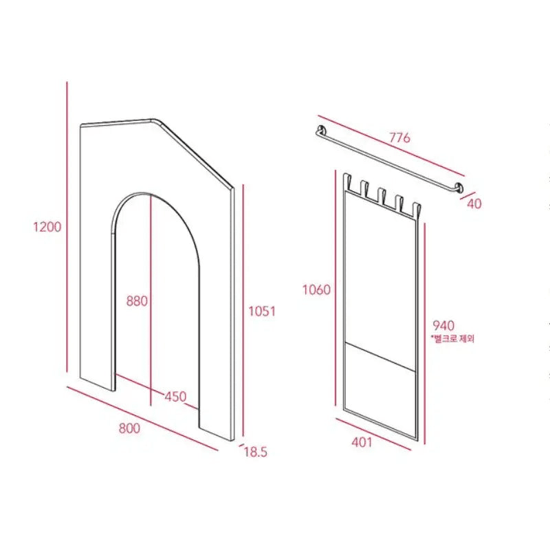 ILOOM Eddi Kids Reading House Corner with Curtain; arched doorway and curtain hanging from a rod to form a cozy reading nook
