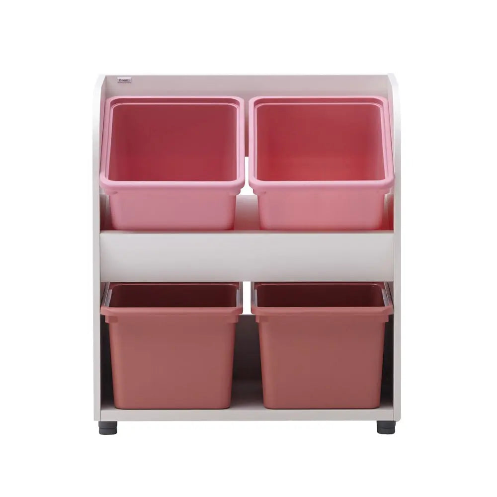 ILOOM Eddi Kids Toy Storage cabinet with four pink bins organized in a white frame.