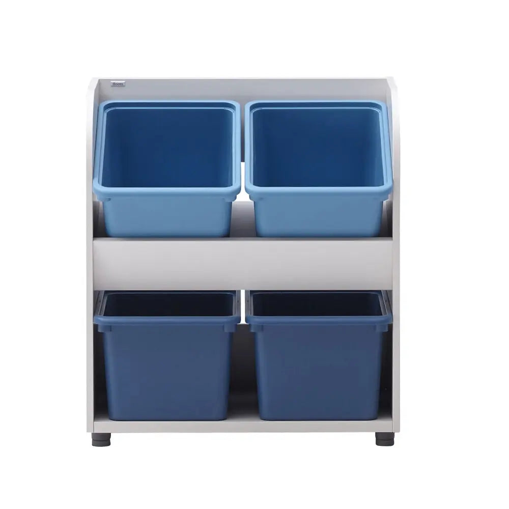ILOOM Eddi Kids Toy Storage unit with four blue bins neatly organized on a white shelf.