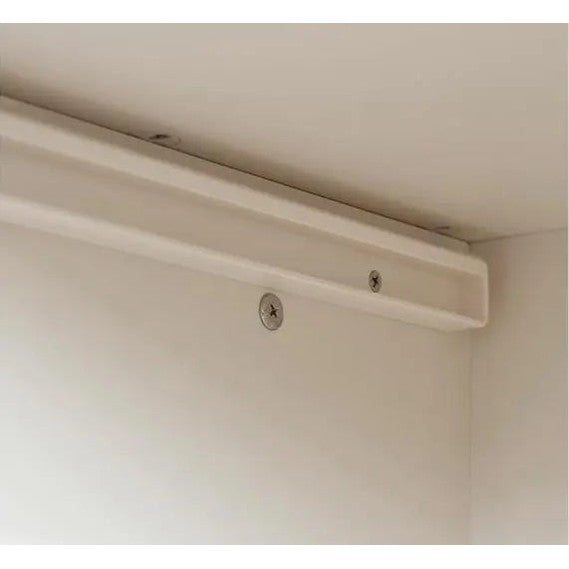 Iloom Eddi Kids Wardrobe storage rail system in white, securely mounted with screws inside a closet.