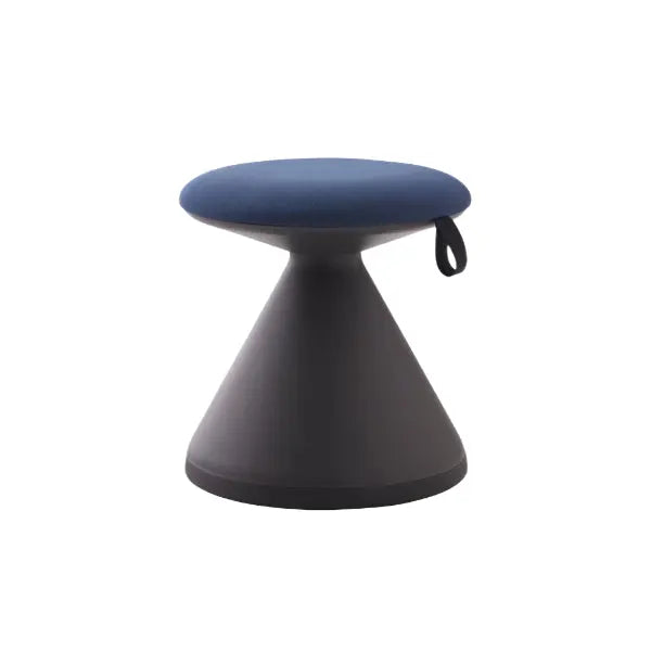 ILoom Fungus Chair blue cushioned seat on a gray conical base with a side loop handle, compact kid-friendly furniture.