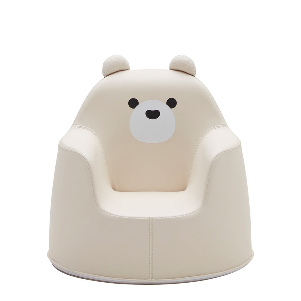 Iloom Polar Aco Ivory kid's sofa with bear-face backrest, beige faux-leather play chair.