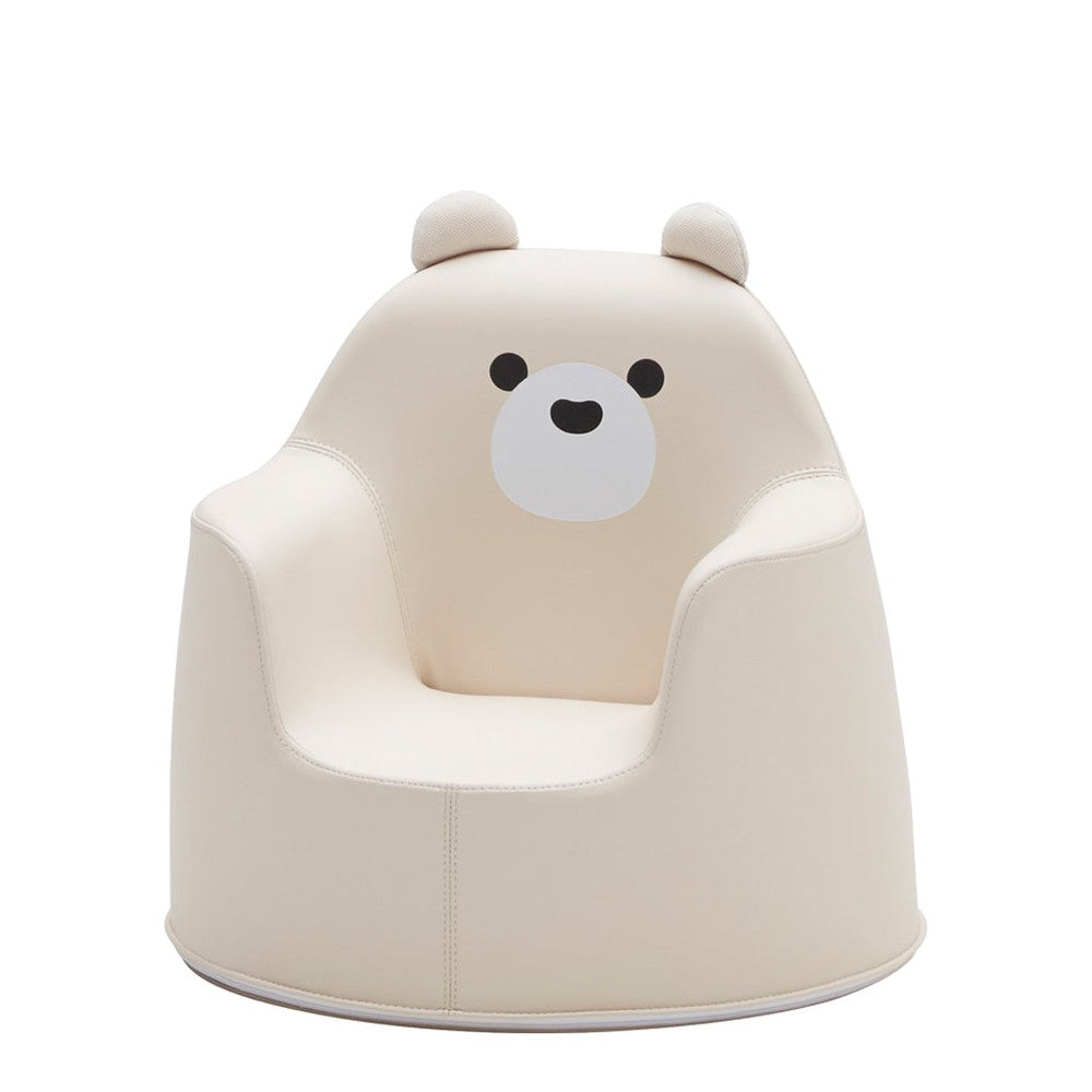 Iloom Polar Aco Ivory kids sofa with bear-ear backrest in ivory faux leather for toddlers