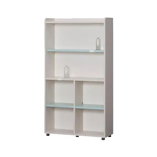 Iloom Linki Plus 5-Story Bookshelf 800W in white with light blue shelves, standing with cubby compartments.