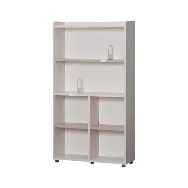 ILOOM Linki Plus 5 Story Bookshelf 800W in white, standing upright with five shelves and four cubby compartments.