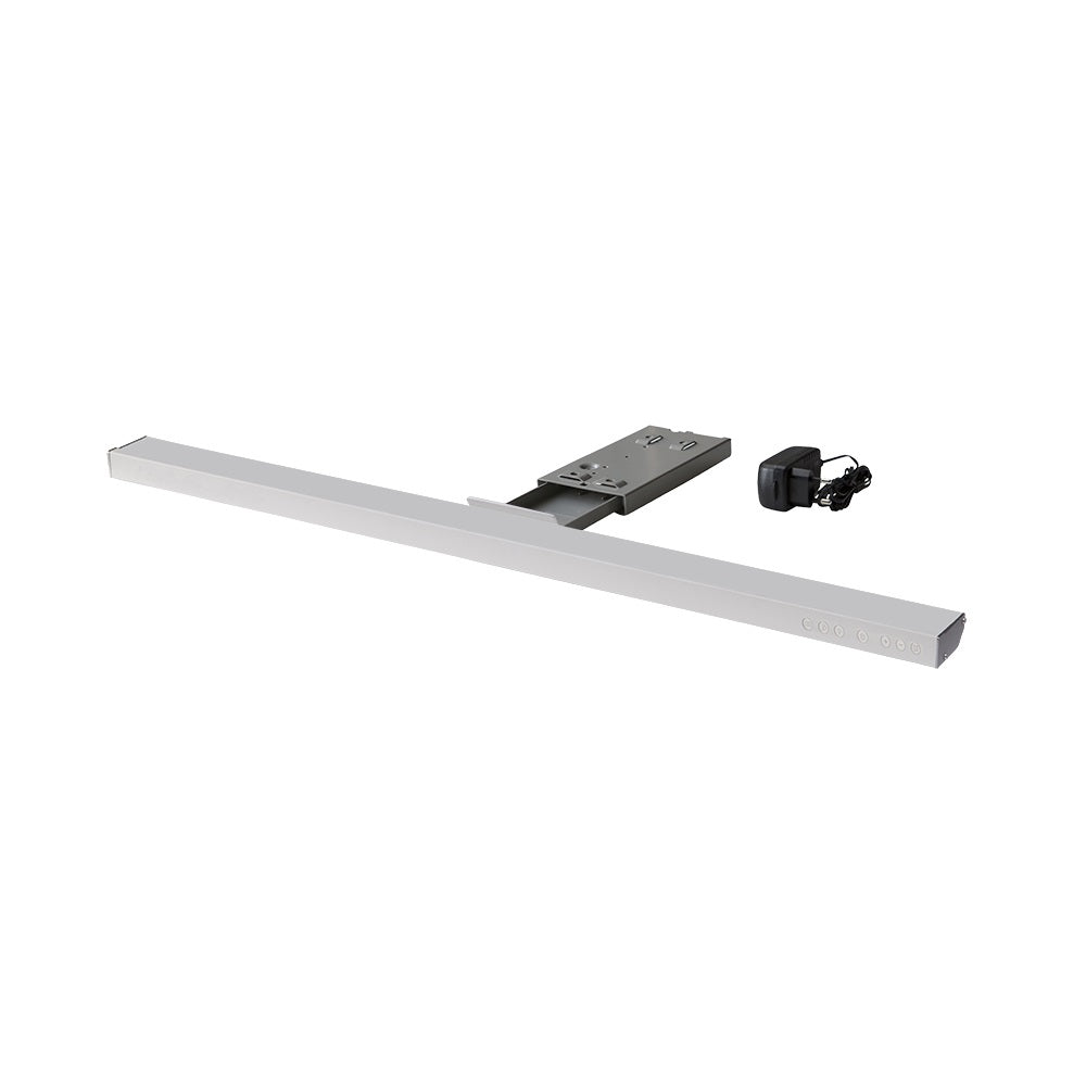 Iloom Linki Plus desk light with slim silver LED bar and power adapter
