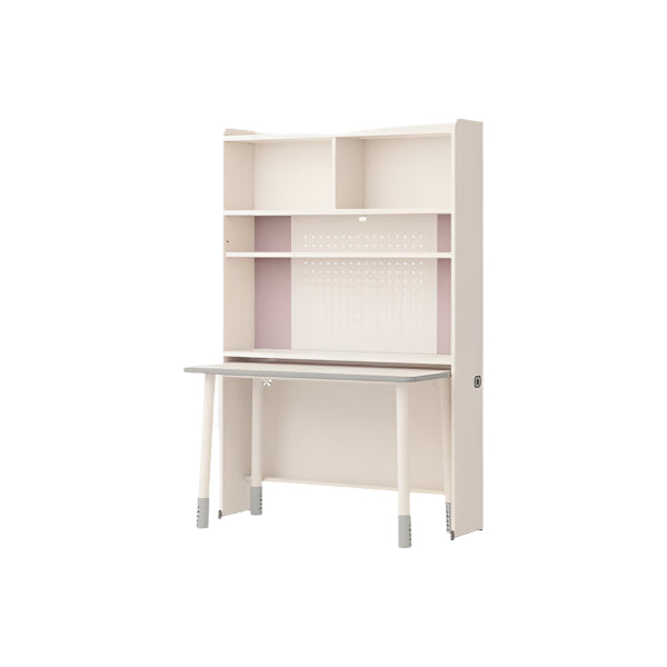 Iloom Linki Plus desk with 6-tier bookshelf in cream with pink accents