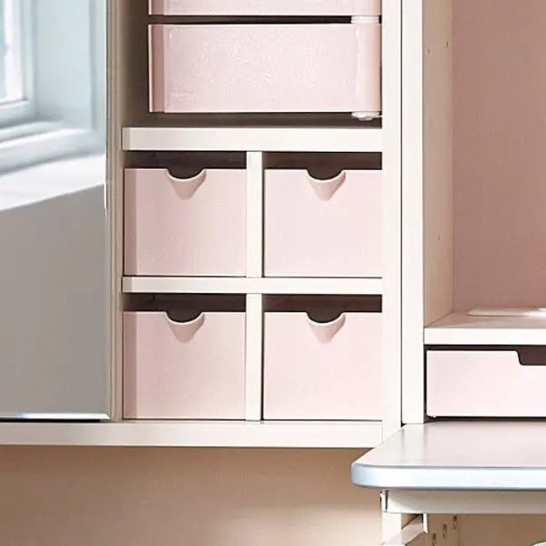 Iloom Linki Plus Mini Drawer (4ea): pink fabric bins neatly stored in a white frame for nursery organization
