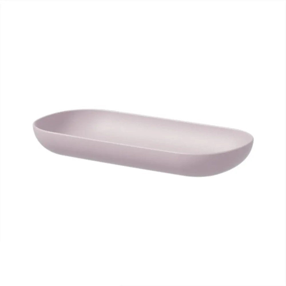 Iloom Linki Plus multipurpose shelf tray in white, oval desk organizer resting on a clean surface.
