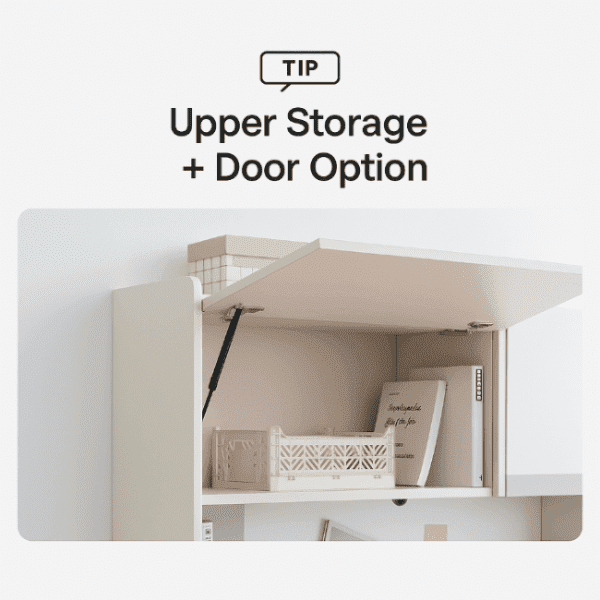 Iloom Linki Plus Upper Door 1200W cabinet in white with hydraulic lift lifting the door open.