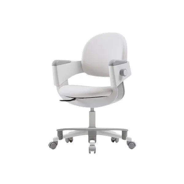 Iloom Ringo I Chair in white upholstery with fixed center, fixed caster, and footrest.