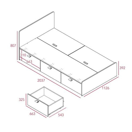 Iloom Tiede Bed with underbed storage drawers; white finish toddler bed by ILOOM