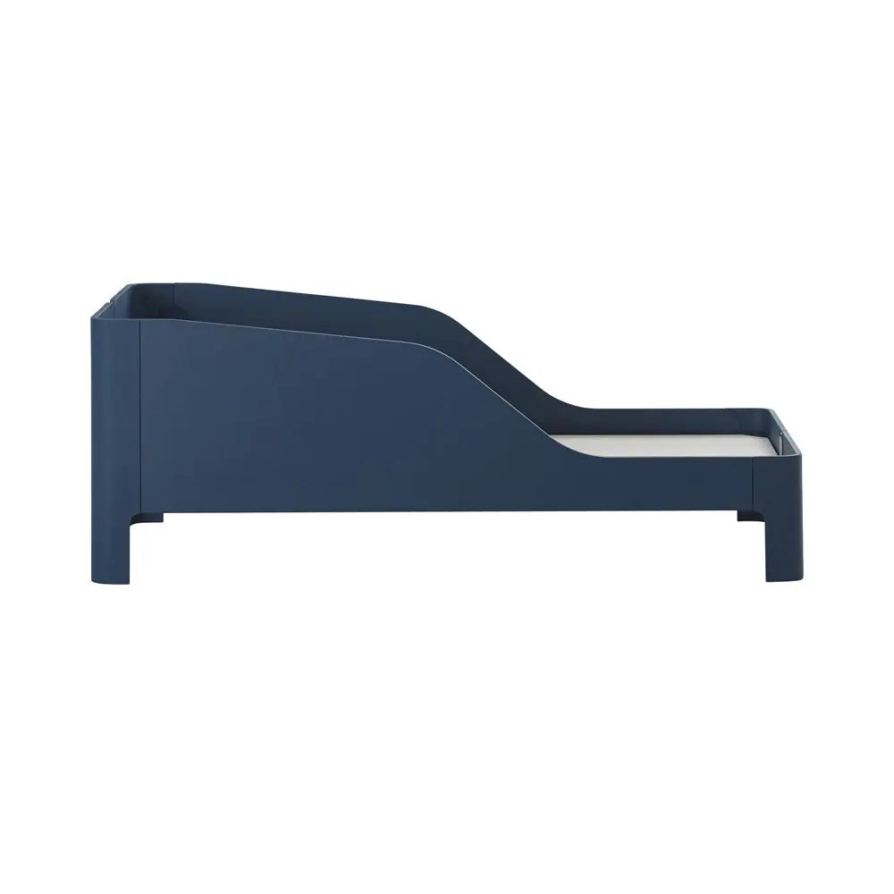 Iloom Tinkle Pop 1 Story Bed in blue with curved headboard and low side rails for easy toddler transitions.