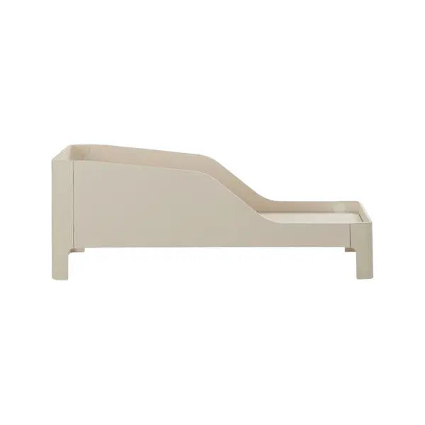 Iloom Tinkle Pop 1 Story Bed in beige wood, a low toddler bed with curved side rail, shown in side view.