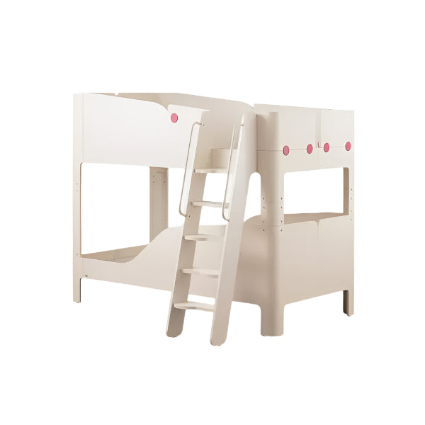 Iloom Tinkle Pop 2-Story Bed ladder-type white with pink knobs, ladder leads to the upper bunk.
