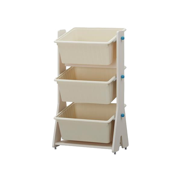 Iloom Tinkle Pop Kids Plastic Storage Cart with white frame and 3 beige bins stacked for easy toy organization.