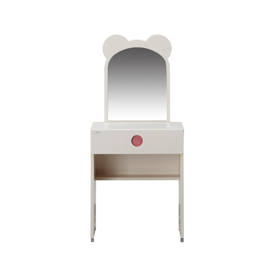 Iloom Tinkle Pop vanity table with bear-ear mirror in white wood finish