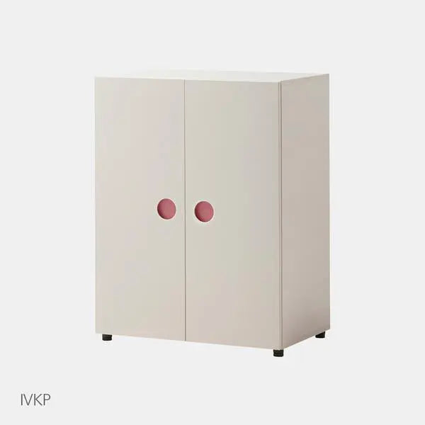 Iloom Tinkle Pop Wardrobe 800W in white with pink round handles, standing on small feet.