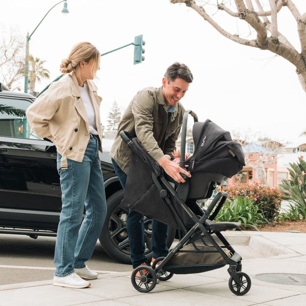 Inglesina Quid³ Lightweight Travel Stroller Cosmic Black car seat compatible lifestyle view